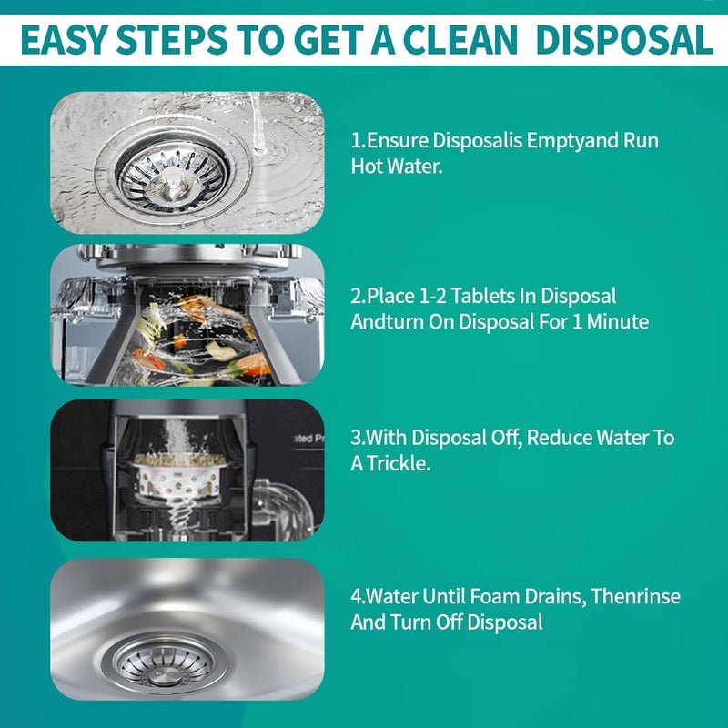 Maebho Garbage Disposal Cleaner and Deodorizer Tablets 24-Pack,Septic Safe Sink and Drain Foaming Clean Tablets,Quickly Eliminates Odors,Powerful Foaming Action,Lemon Scent – 1-Year Supply - Image 4